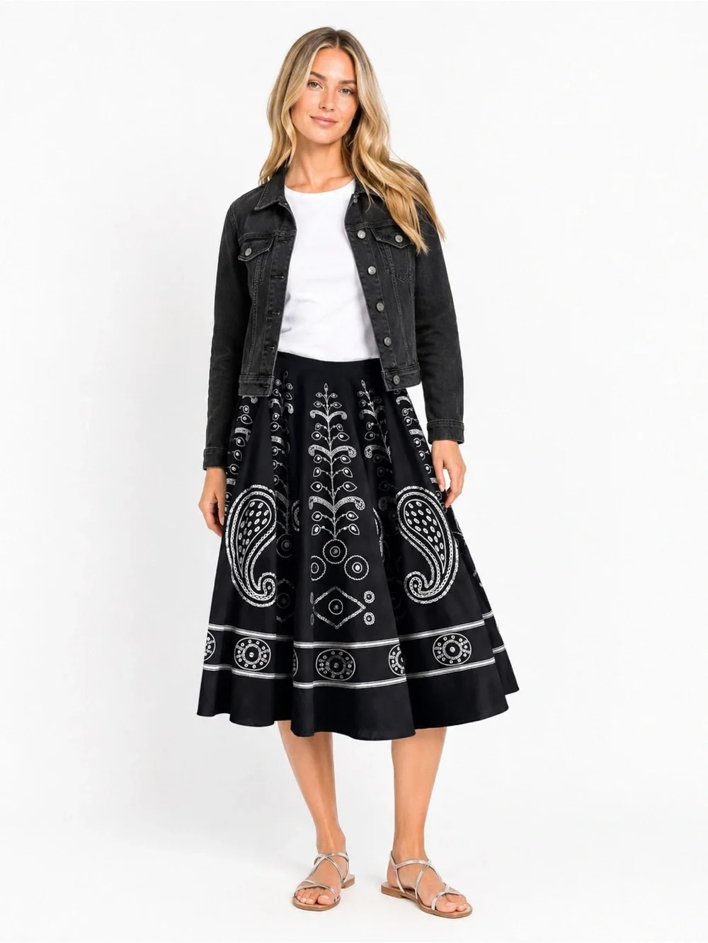 Margaret Loves Peter Black Midi Skirt With Silver Sequins